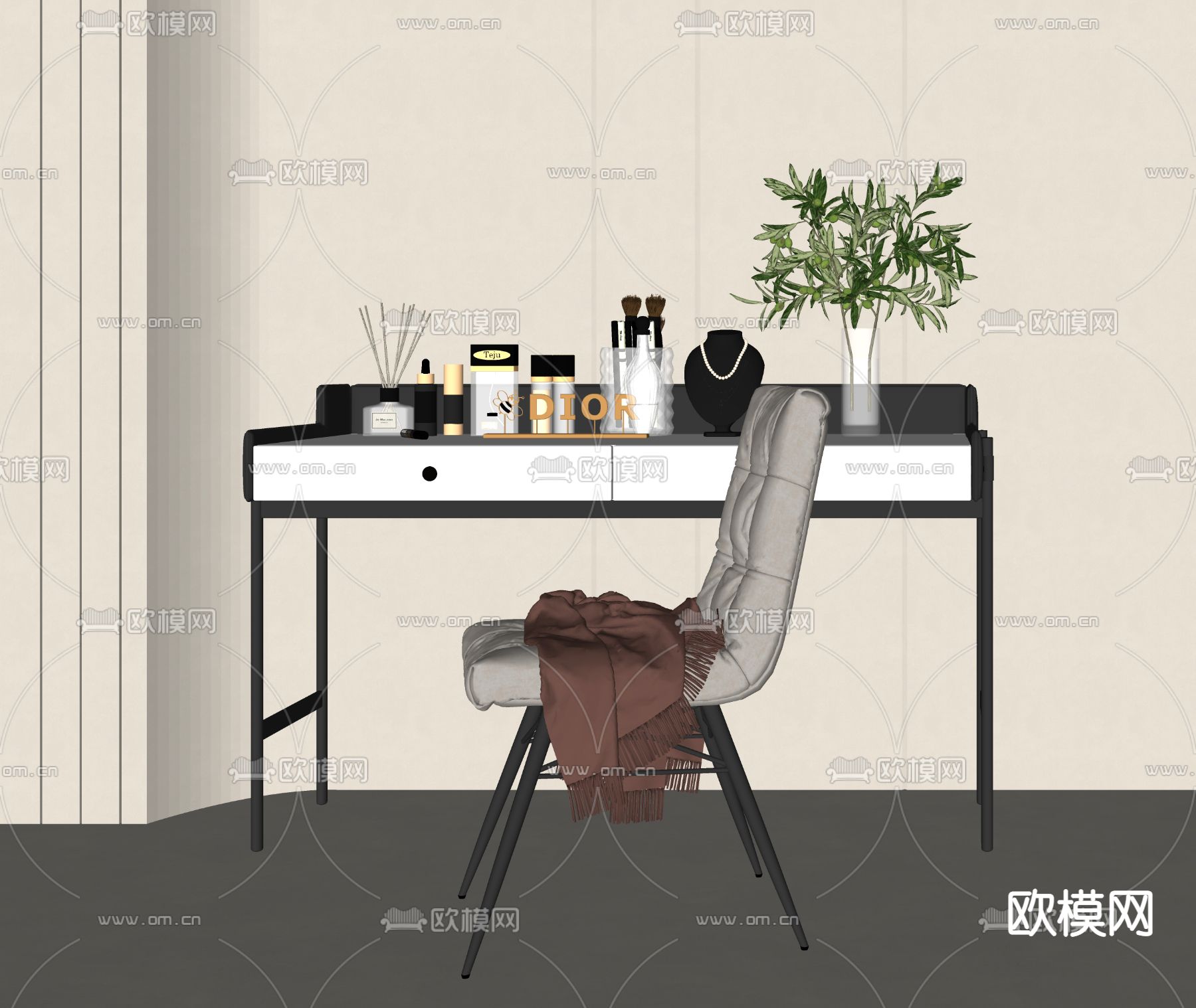 现代梳妆台su模型下载（渲染图2）