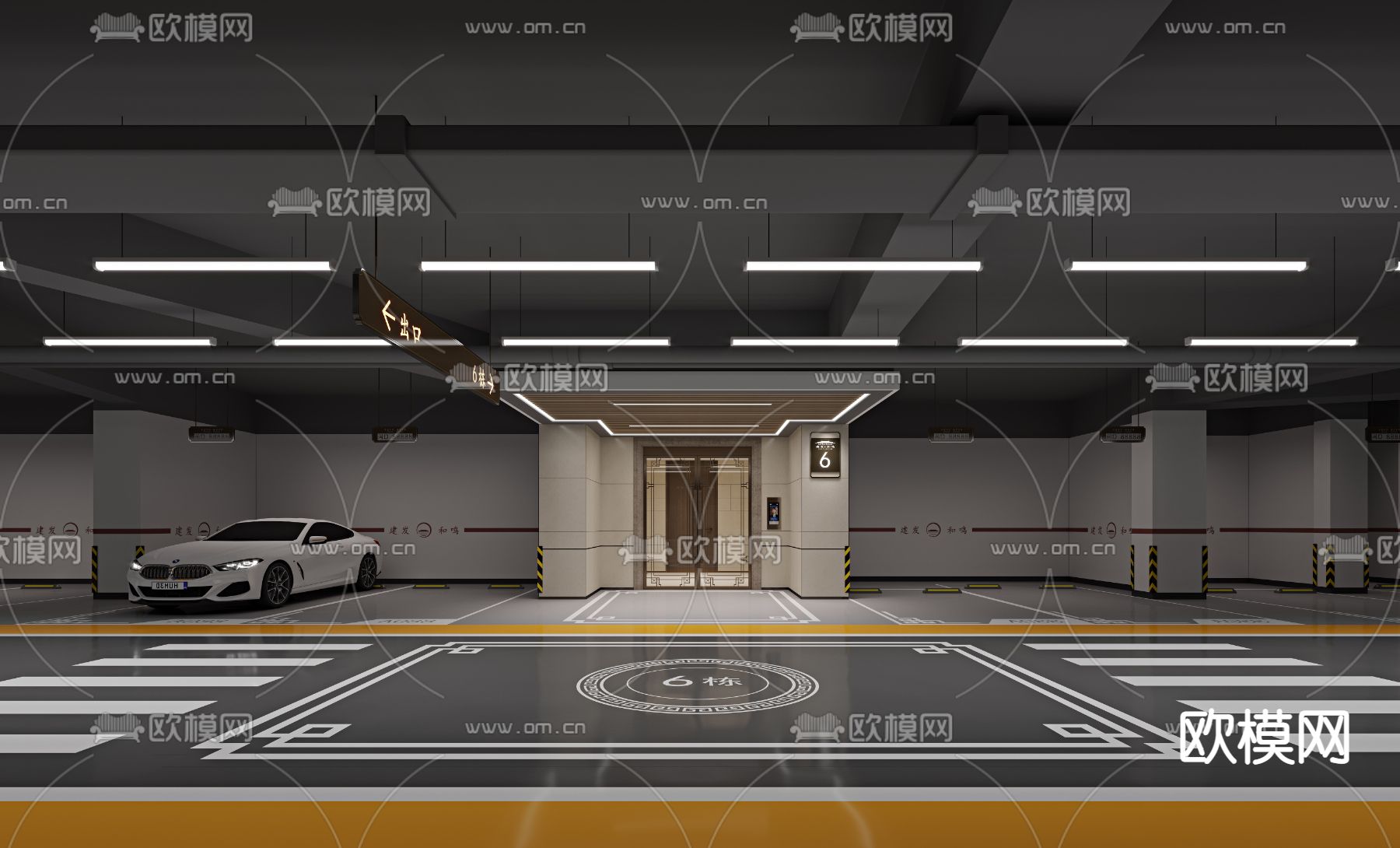 地下车库 停车场3d模型下载（渲染图2）
