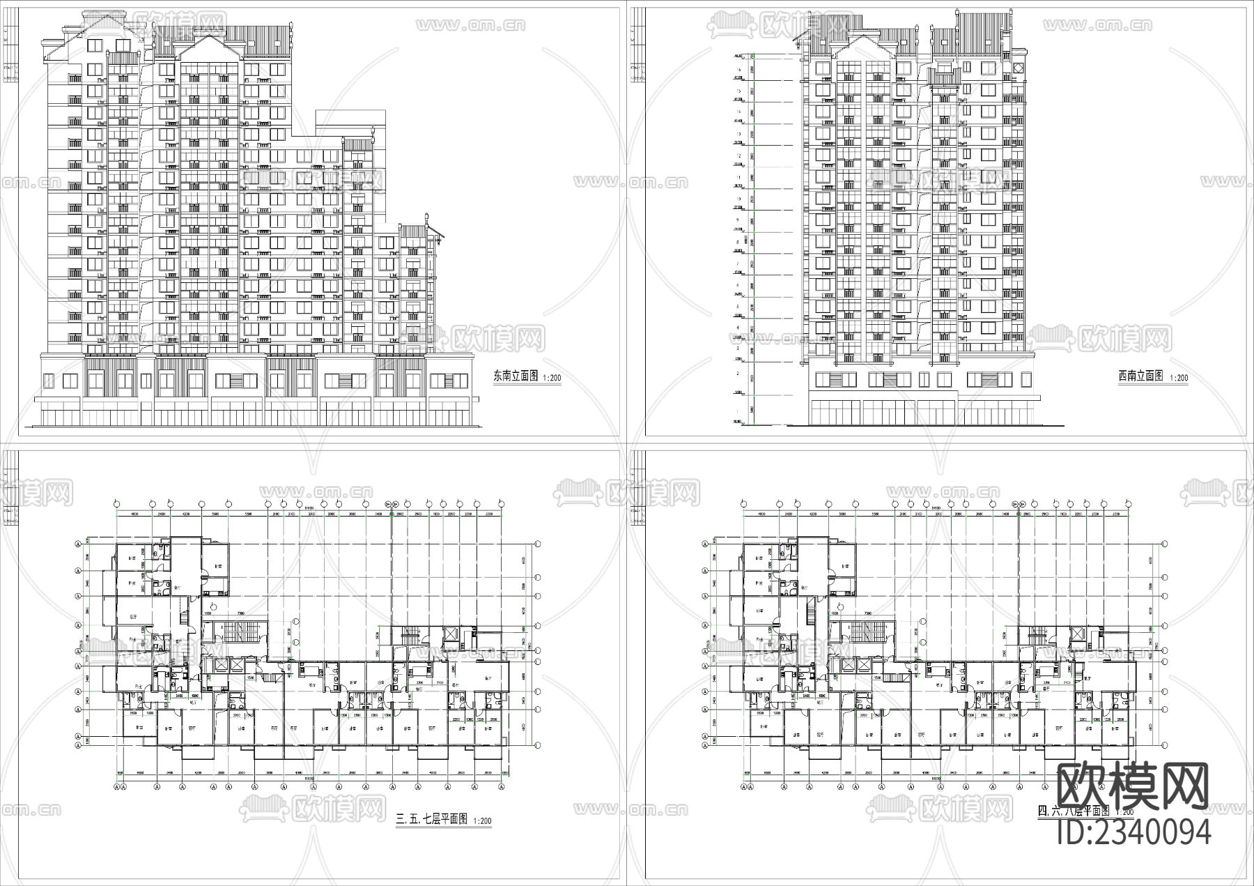 公寓建筑CAD施工图下载（渲染图1）
