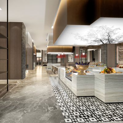  现代酒店自助餐厅su模型 