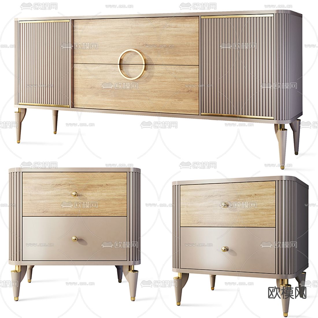 现代电视柜 床头柜3d模型下载（渲染图1）