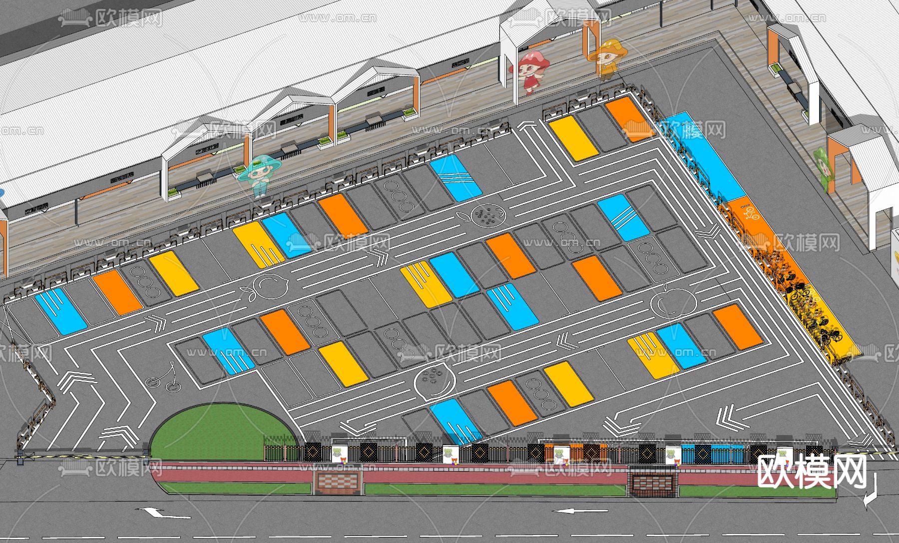 现代创意停车场su模型下载（渲染图2）