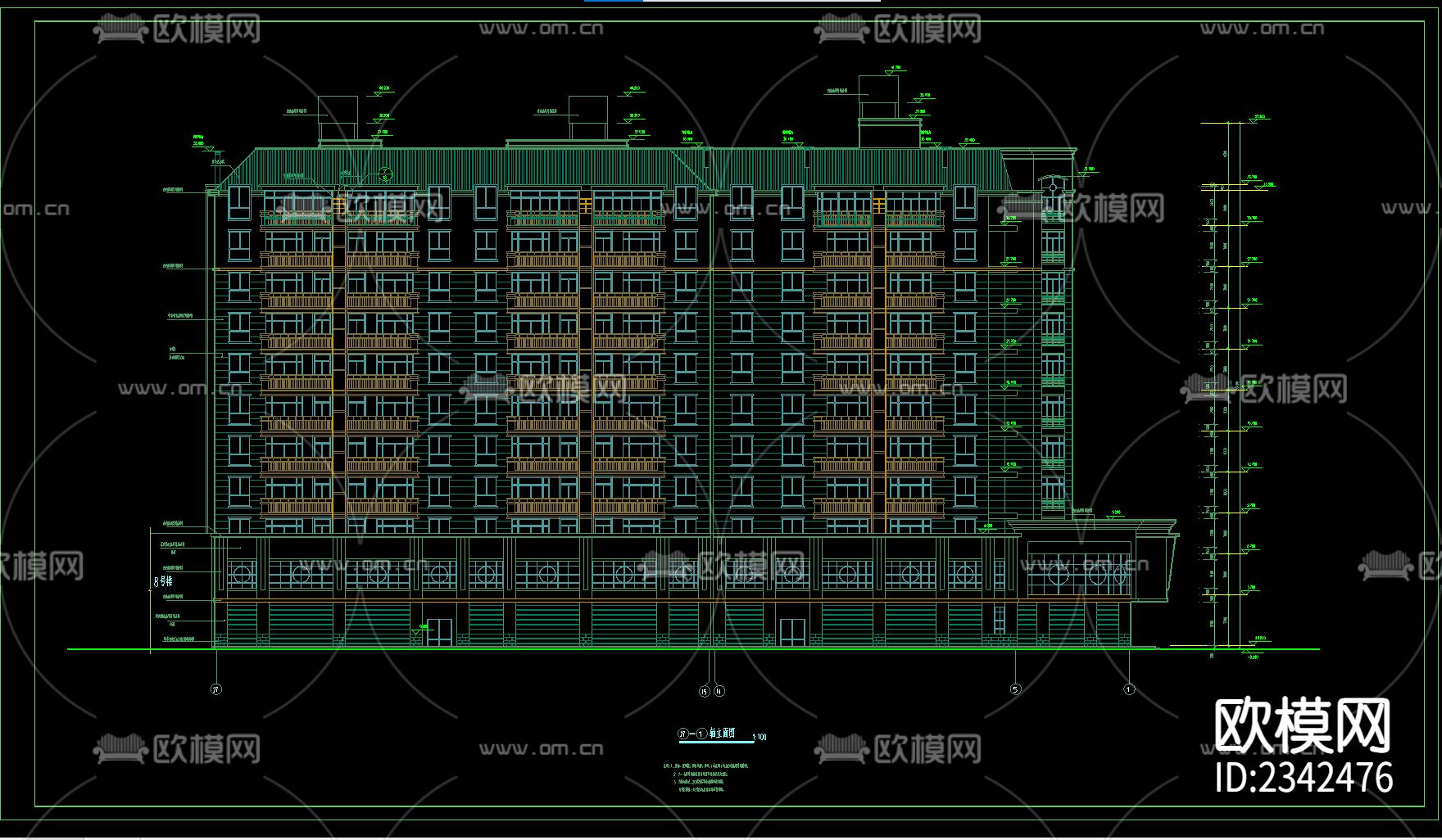 高层住宅楼建筑CAD施工图下载（渲染图2）