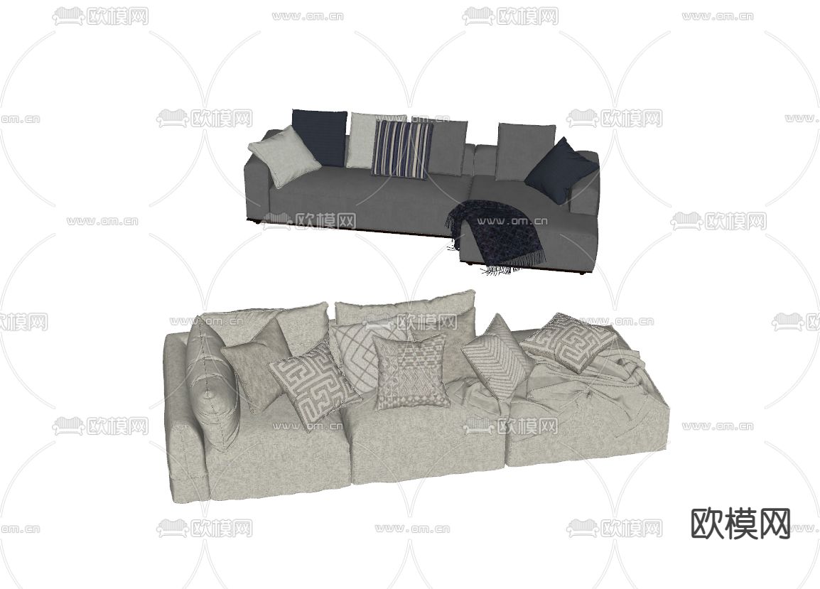 现代转角沙发 软体沙发su模型下载（渲染图2）