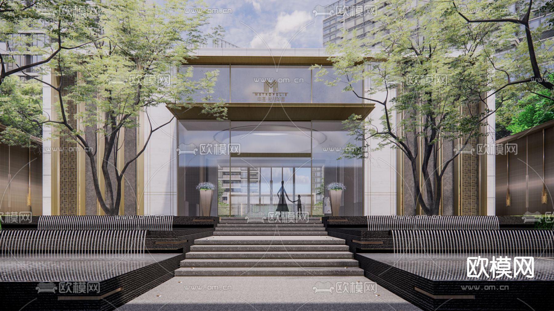 现代小区户外泳池景观su模型