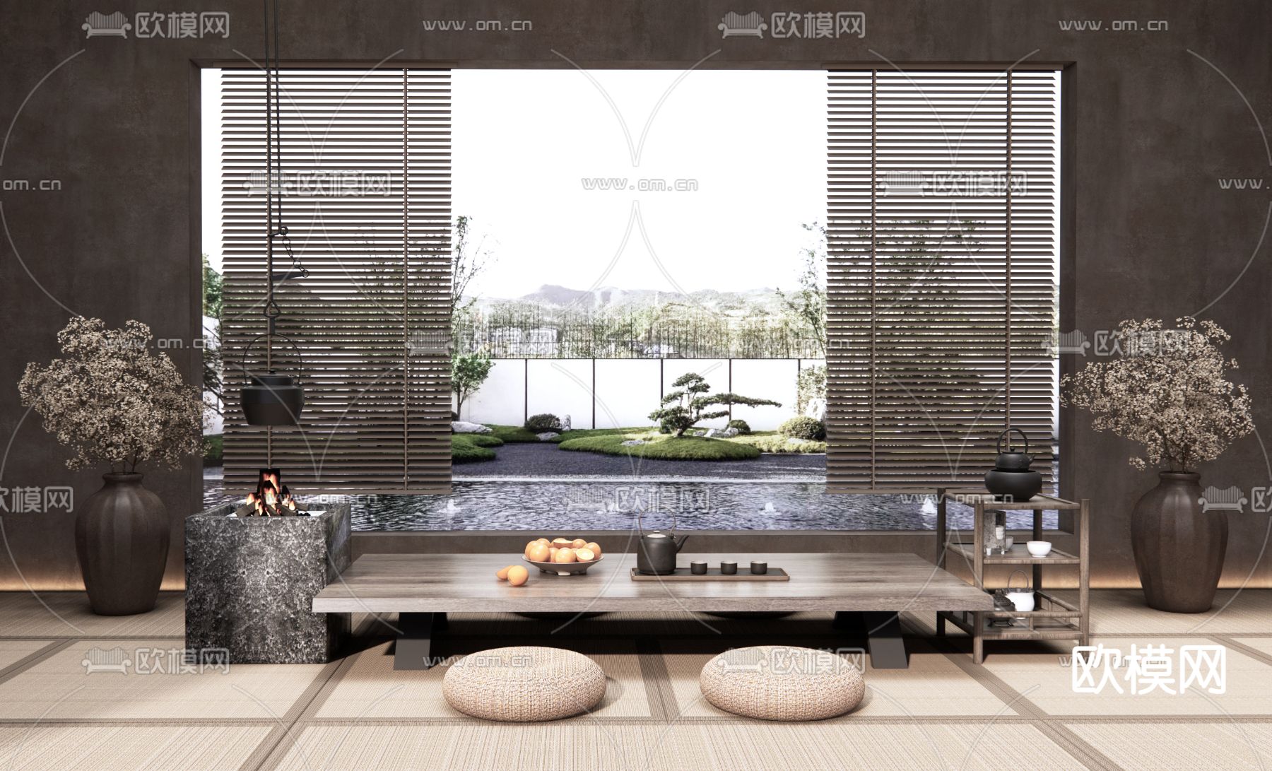 侘寂榻榻米茶室3d模型下载