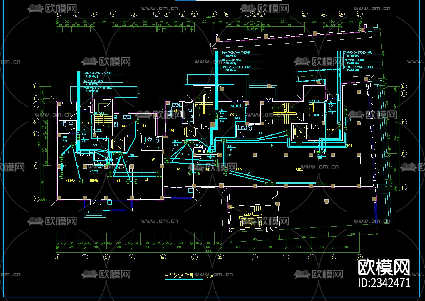高层住宅楼电气CAD施工图下载（渲染图2）
