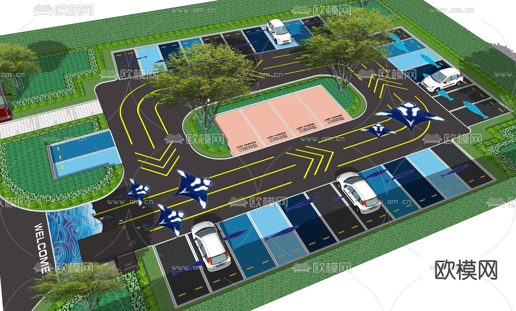 现代创意停车场su模型下载（渲染图1）