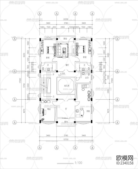 客棧民居樓建筑CAD施工圖下載(渲染圖5)