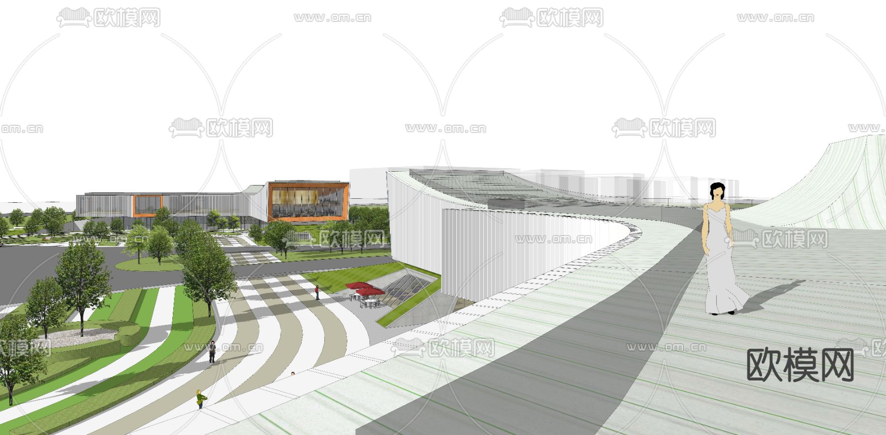 现代博物馆展览馆鸟瞰su模型