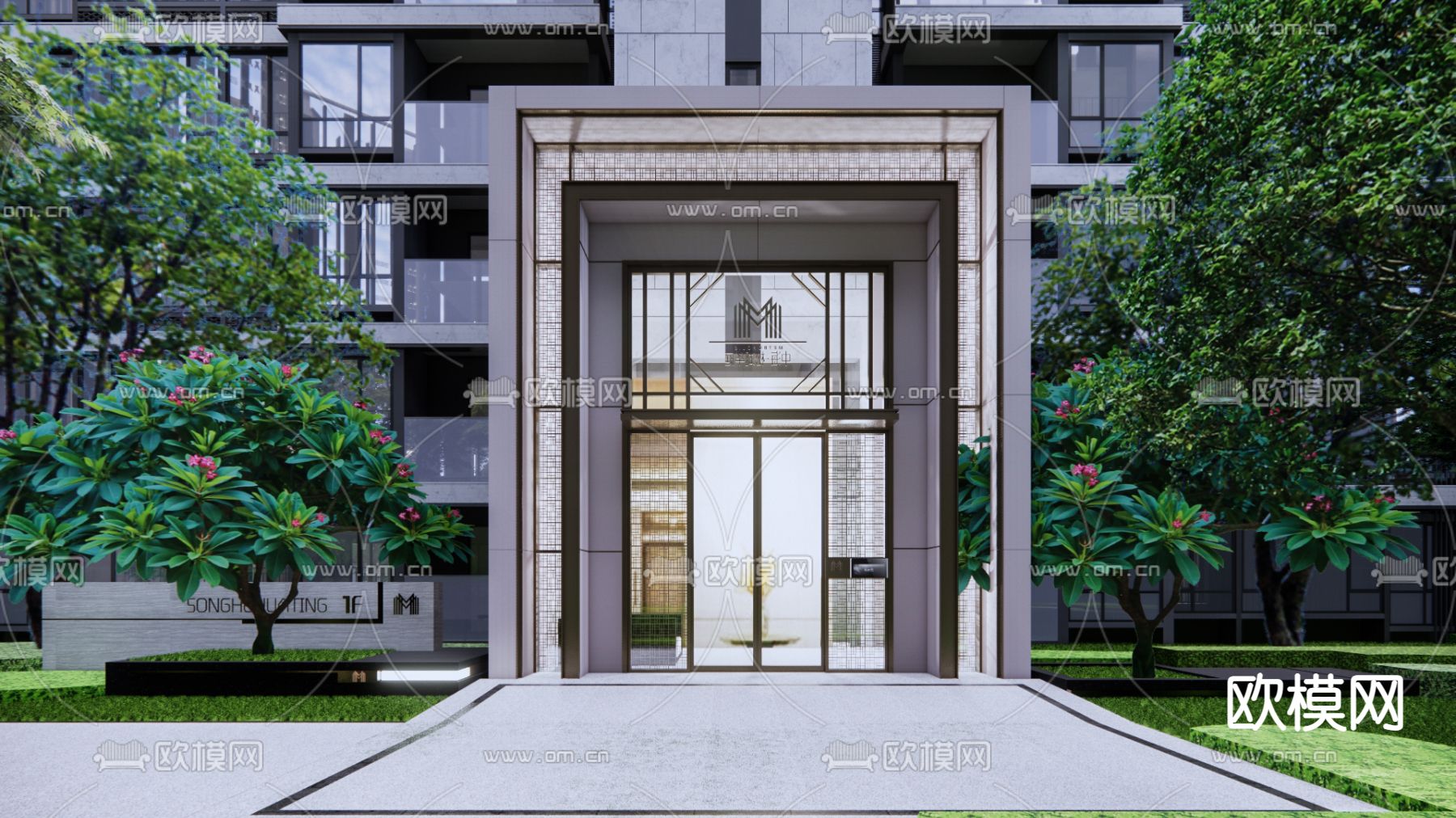 现代小区户外泳池景观su模型