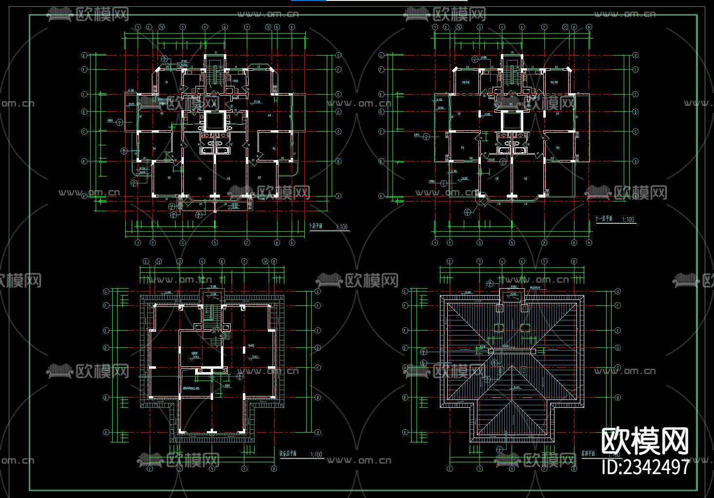 住宅楼建筑CAD施工图下载（渲染图2）