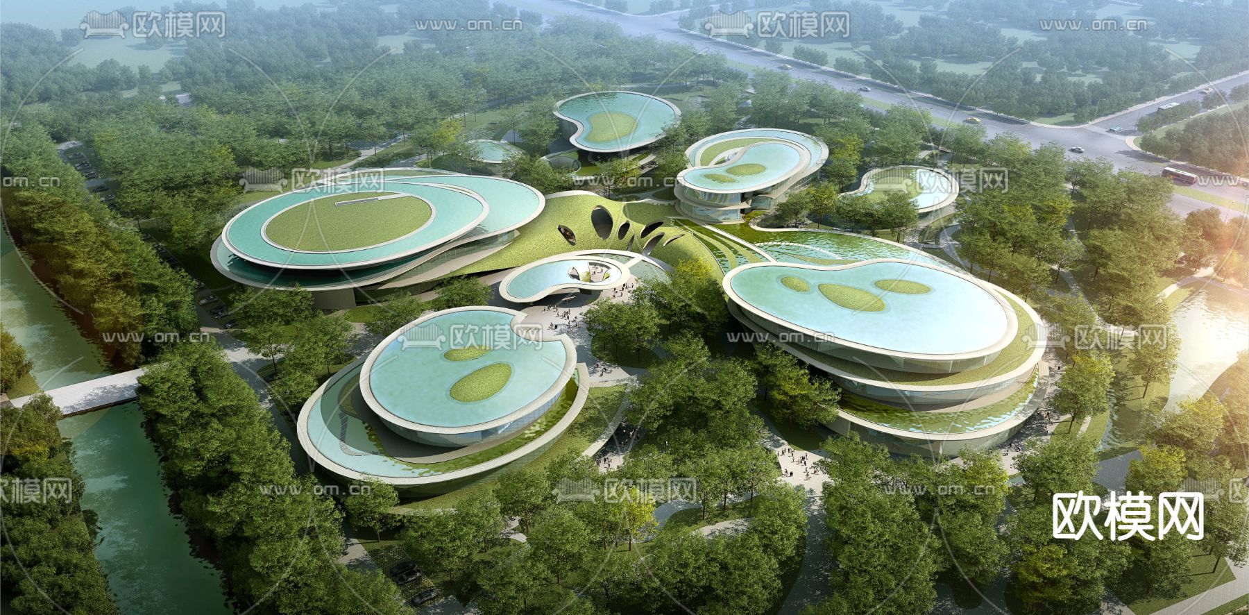 异形博物馆展览馆鸟瞰su模型下载（渲染图1）