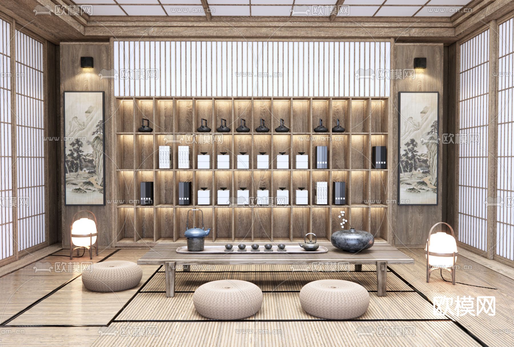日式榻榻米茶室3d模型下载