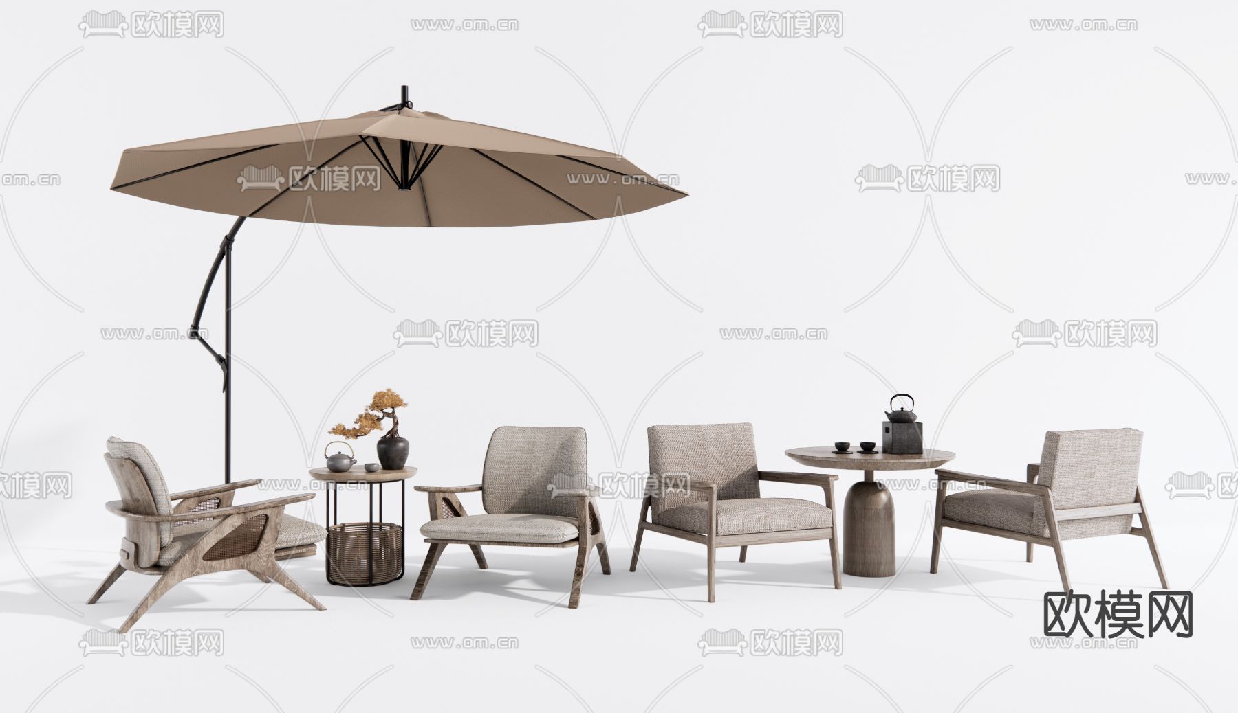 新中式户外休闲桌椅3d模型下载