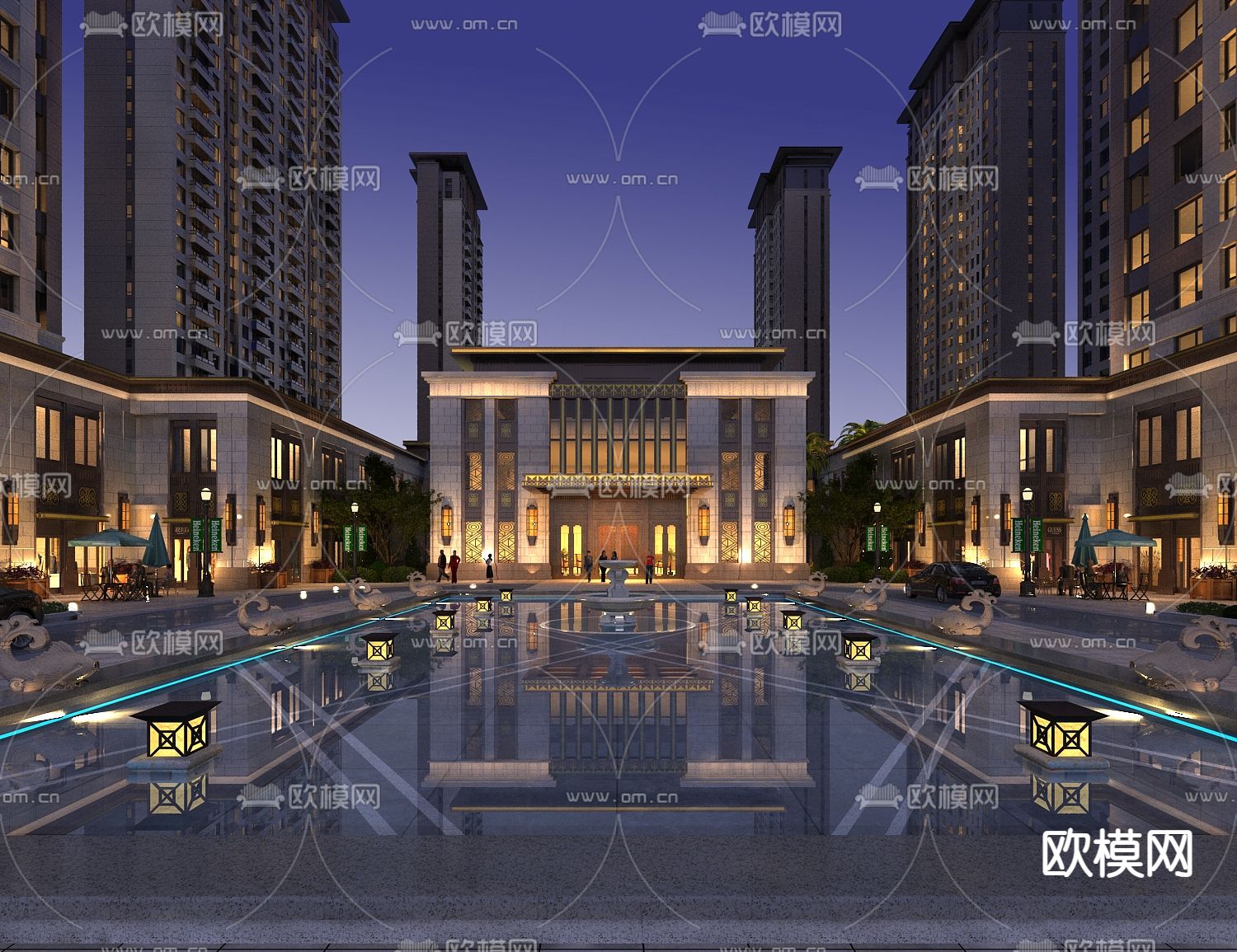 商业街步行街夜景3d模型下载