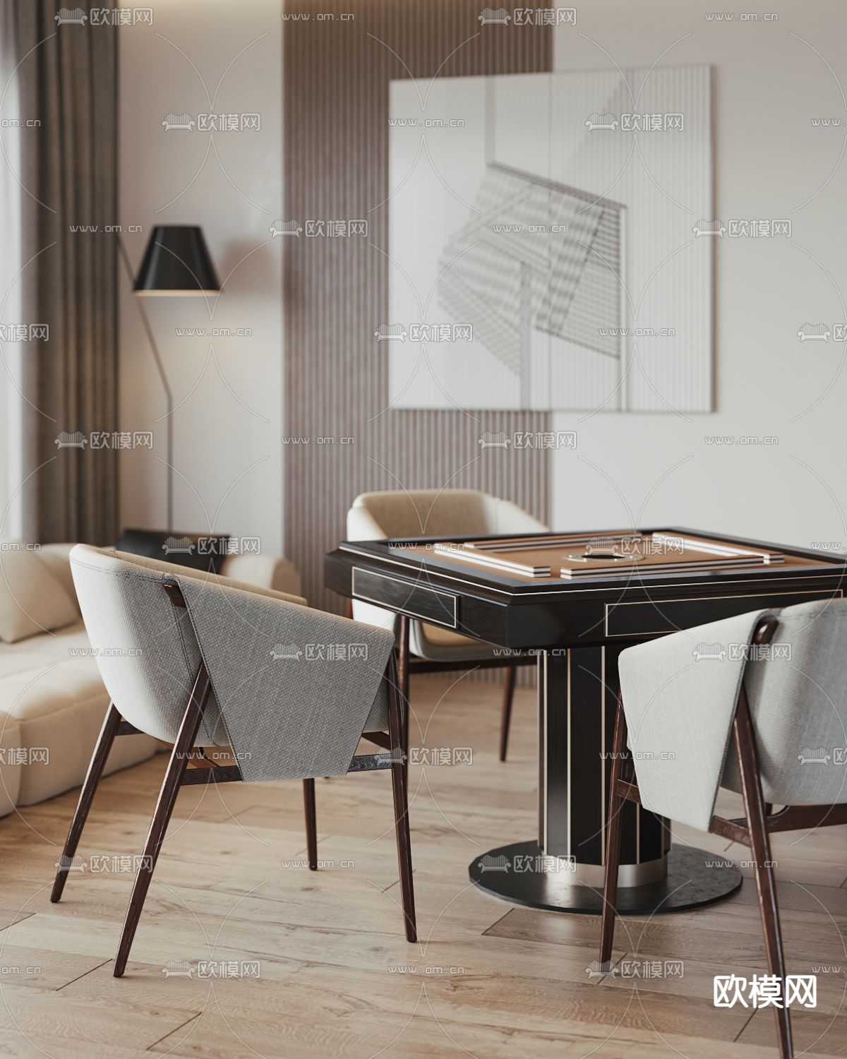 现代棋牌室 麻将室3d模型下载（渲染图2）