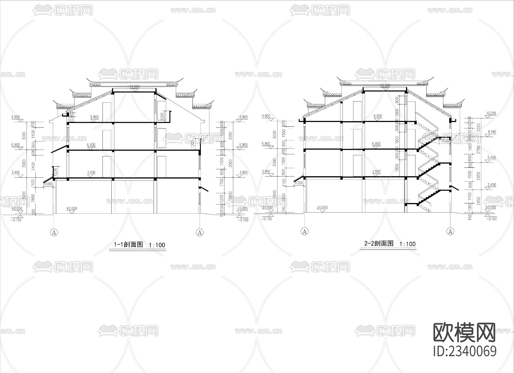徽派马头墙建筑CAD节点大样下载（渲染图3）