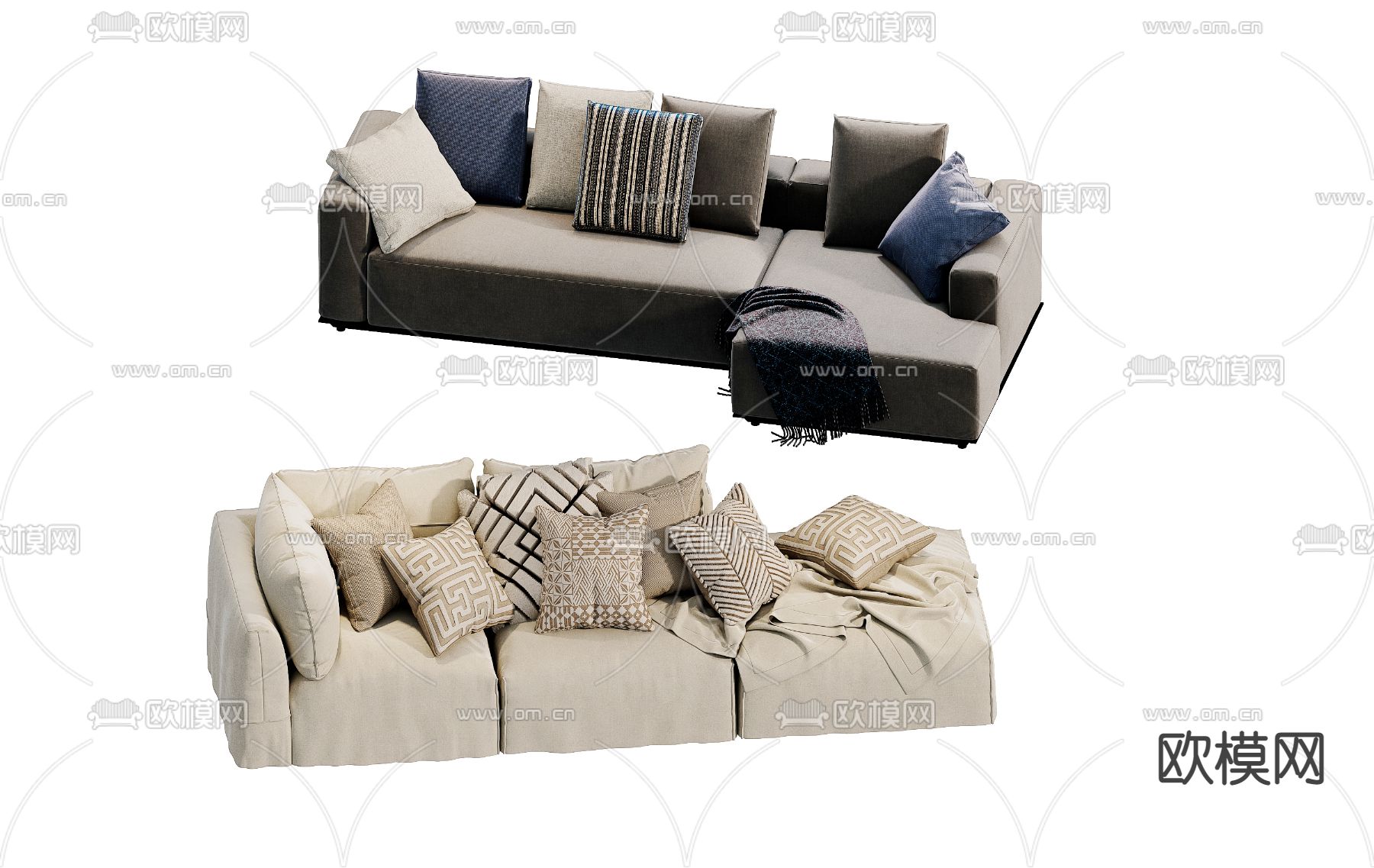 现代转角沙发 软体沙发su模型下载（渲染图1）