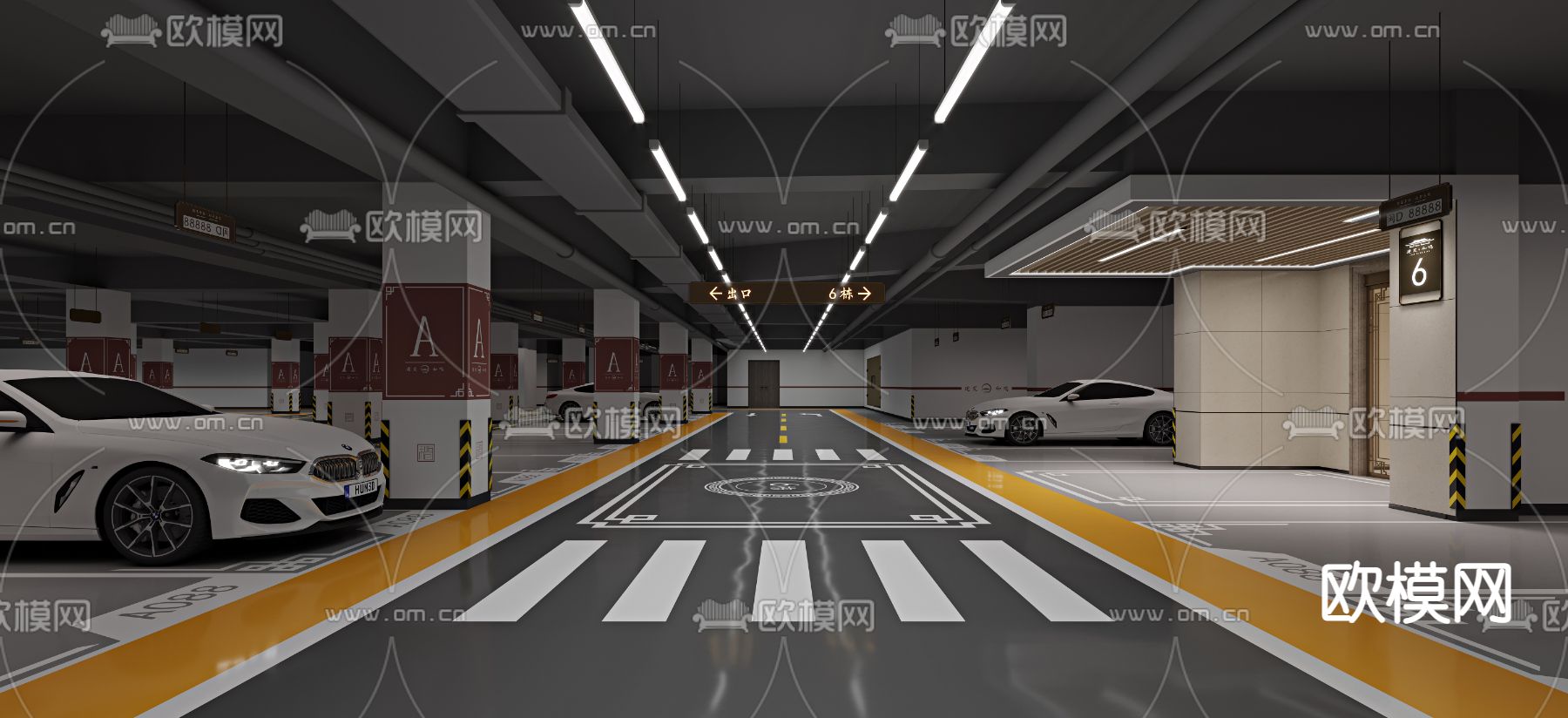 地下车库 停车场3d模型下载（渲染图1）
