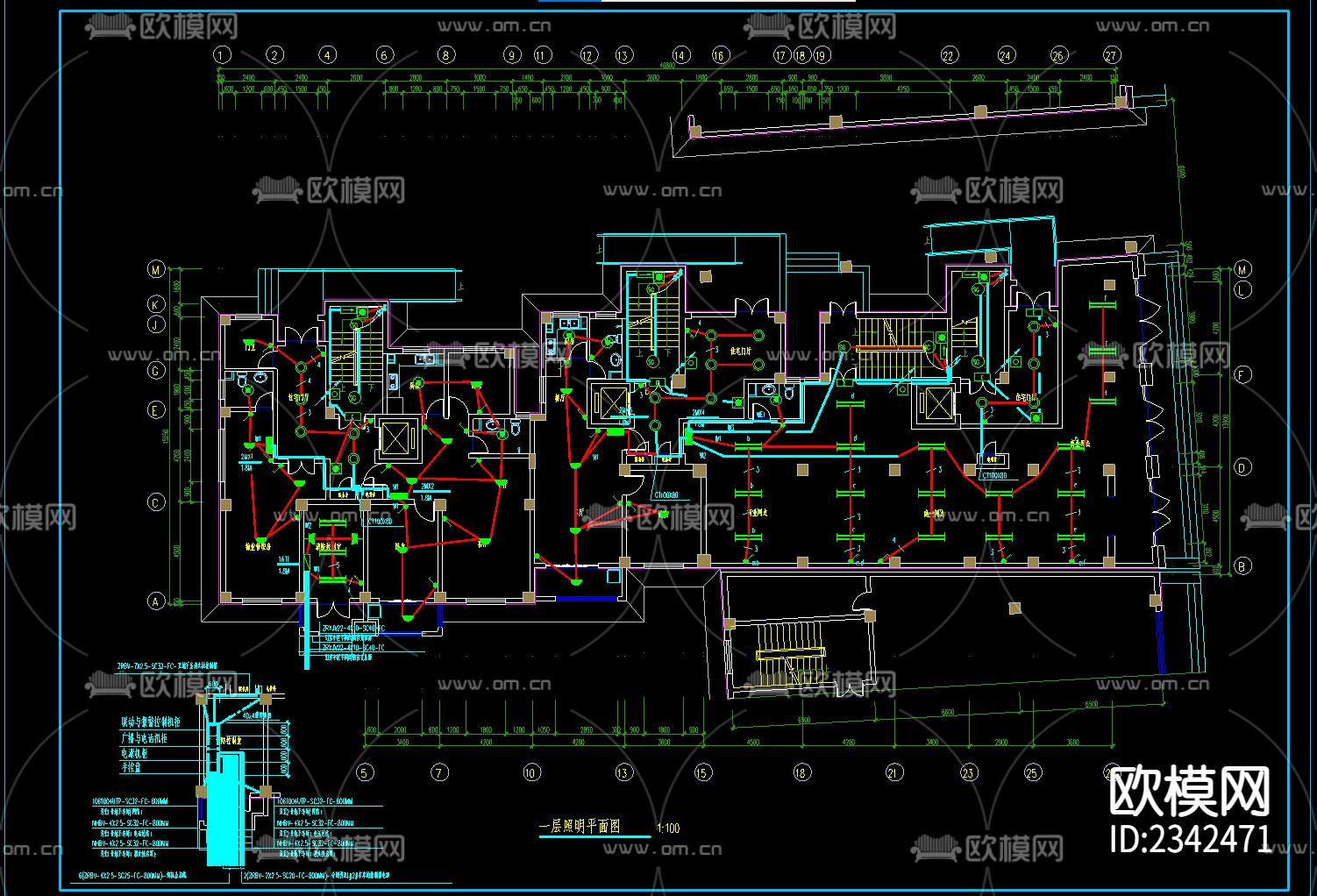 高层住宅楼电气CAD施工图下载（渲染图4）