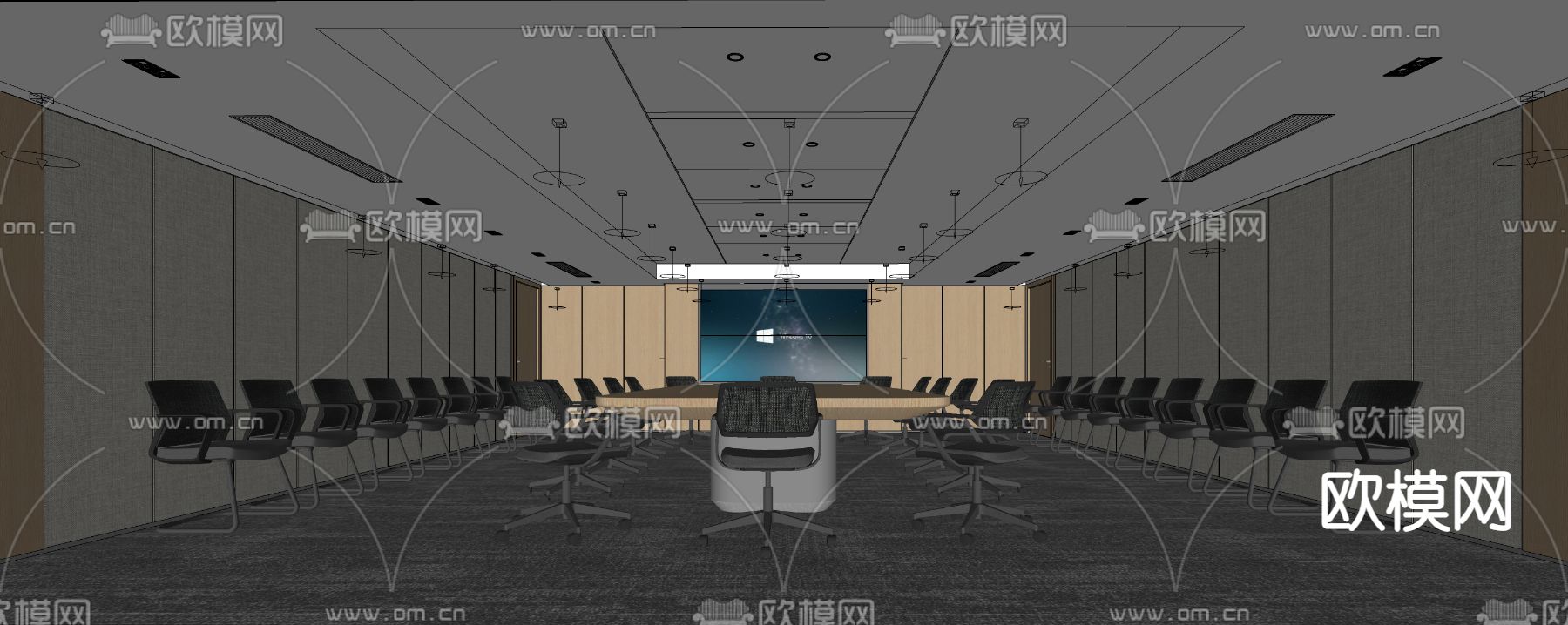 现代会议室su模型下载（渲染图2）