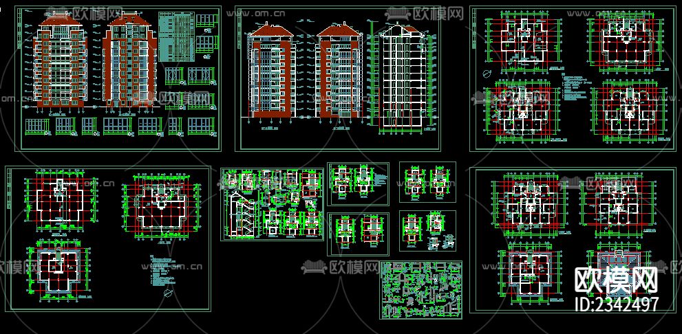 住宅楼建筑CAD施工图下载（渲染图1）
