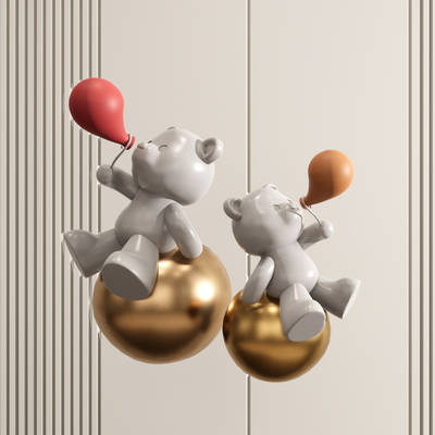  现代卡通熊潮玩雕塑su模型 