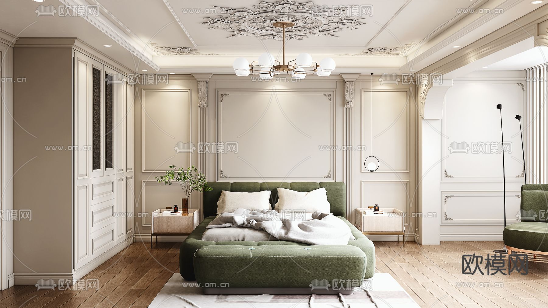 欧式卧室su模型下载（渲染图1）