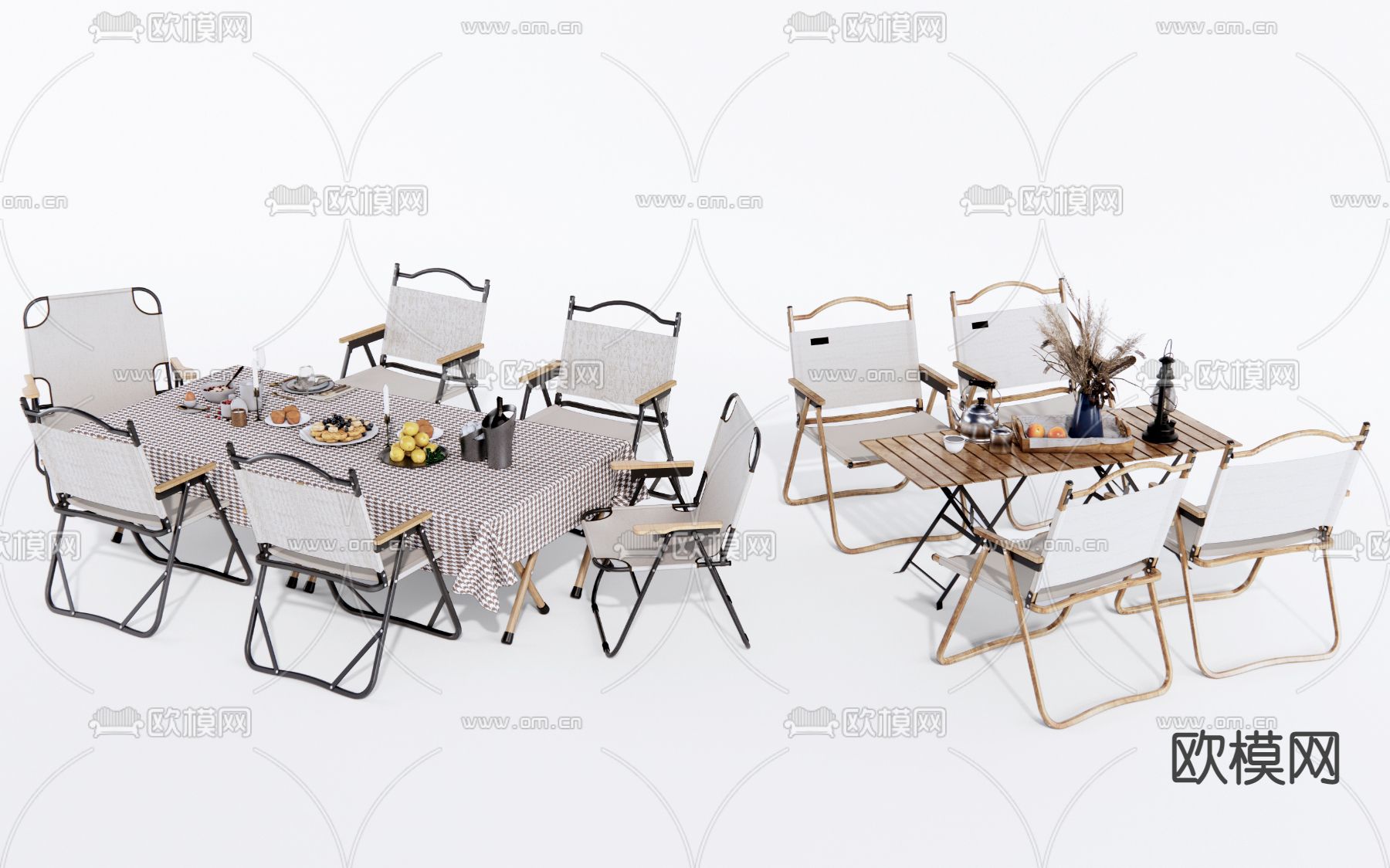 现代户外折叠餐桌椅3d模型下载