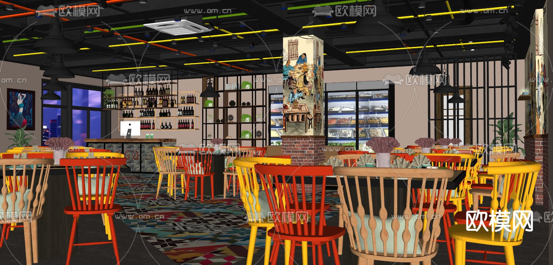 工业风烤肉店su模型下载（渲染图2）