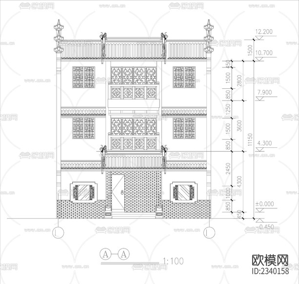 客棧民居樓建筑CAD施工圖下載(渲染圖1)