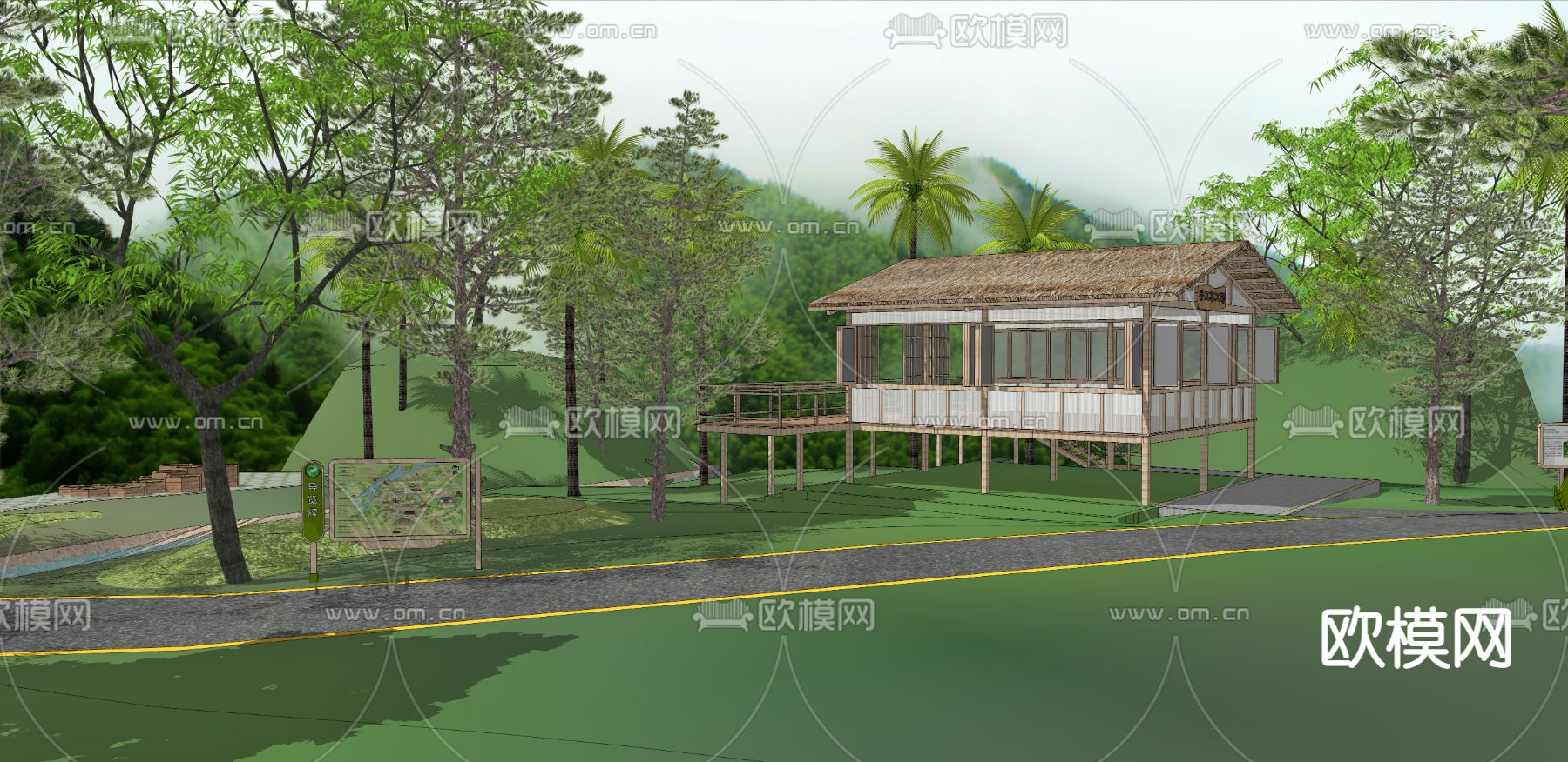 现代森林生态木屋 手工坊su模型下载（渲染图2）