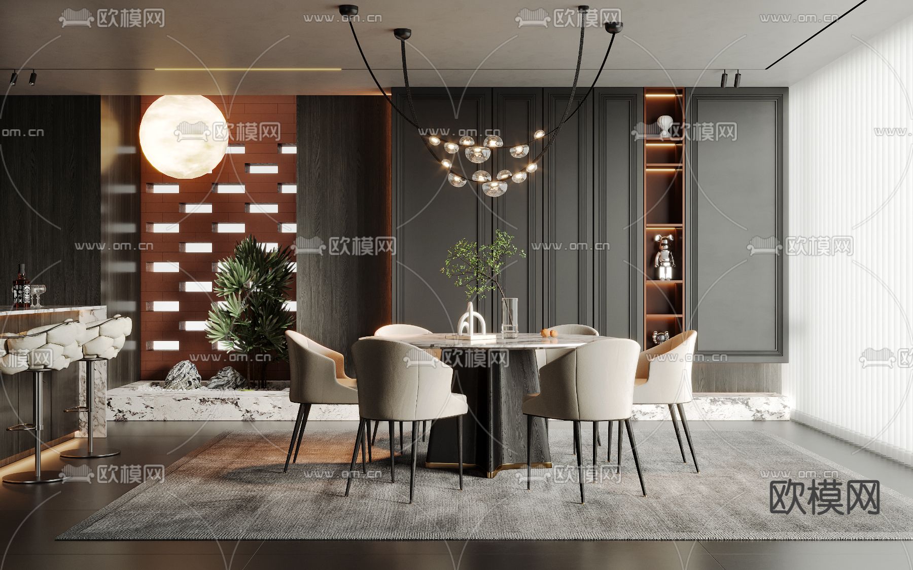 高级灰餐厅3d模型下载（渲染图1）