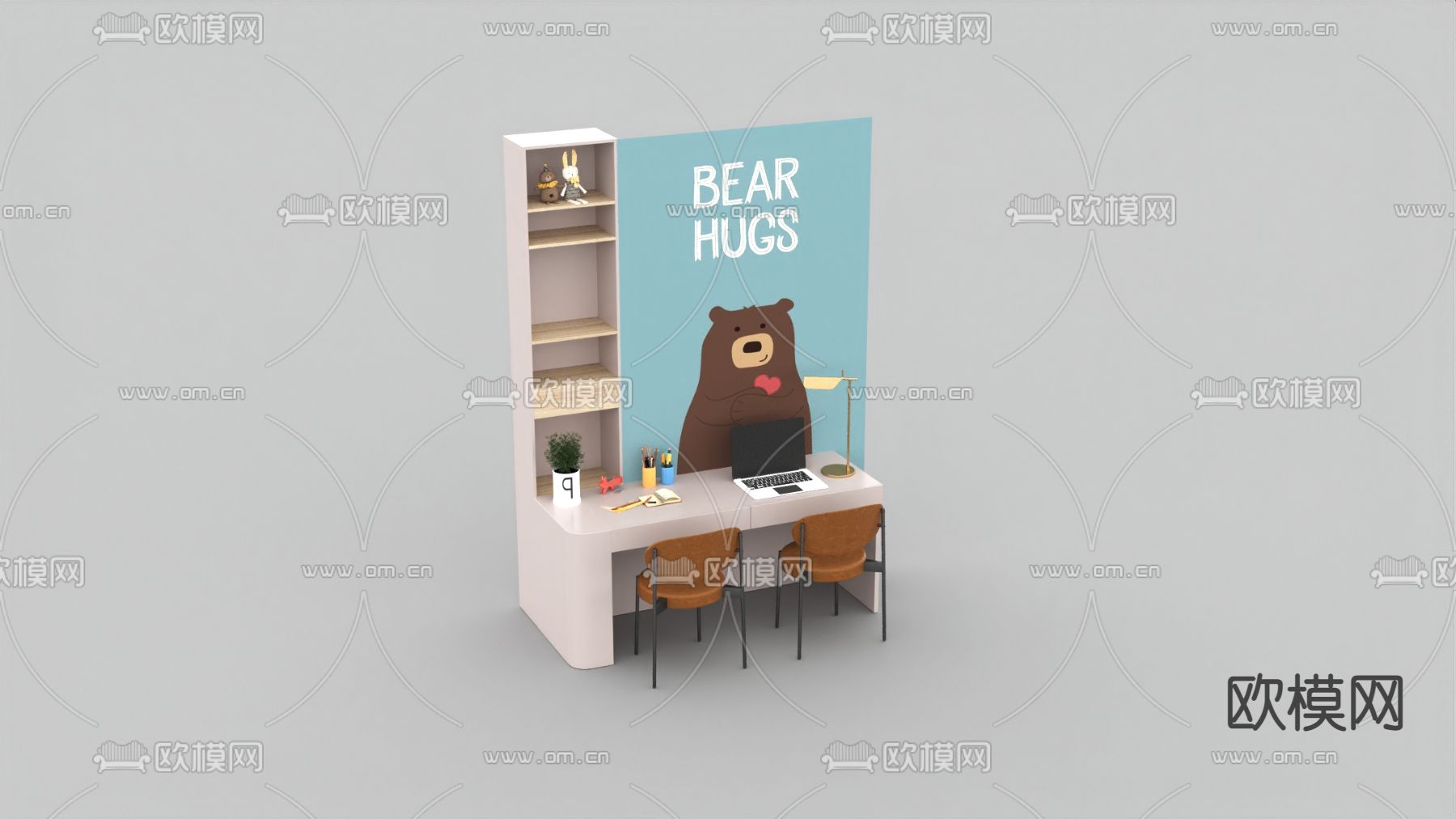 北欧简约实木书桌免费3d模型