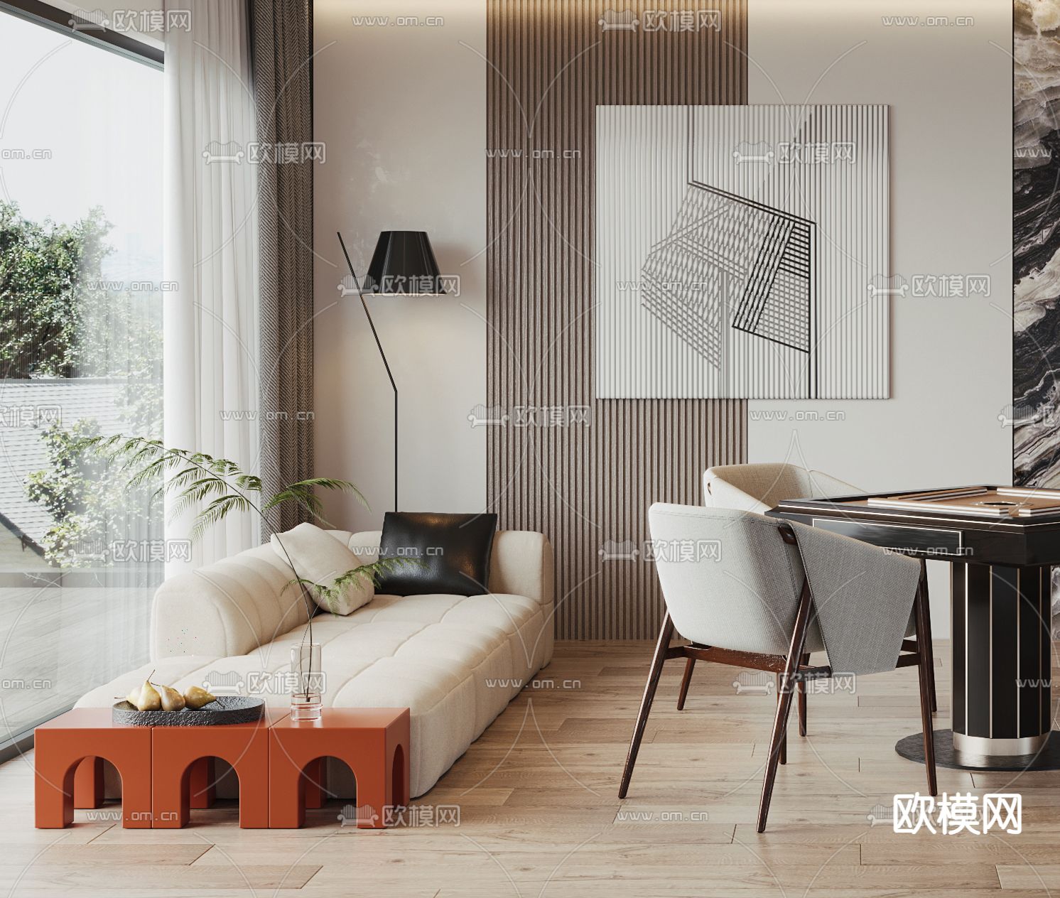 现代棋牌室 麻将室3d模型下载（渲染图3）