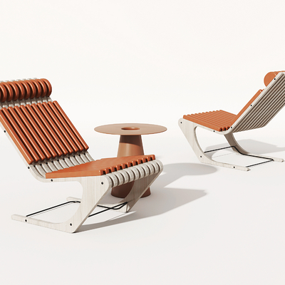  现代橙色休闲躺椅su模型 