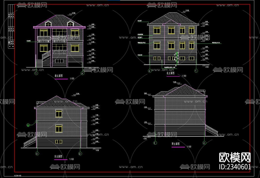 新农村别墅建筑cad施工图-免费3dmax模型库-欧模网