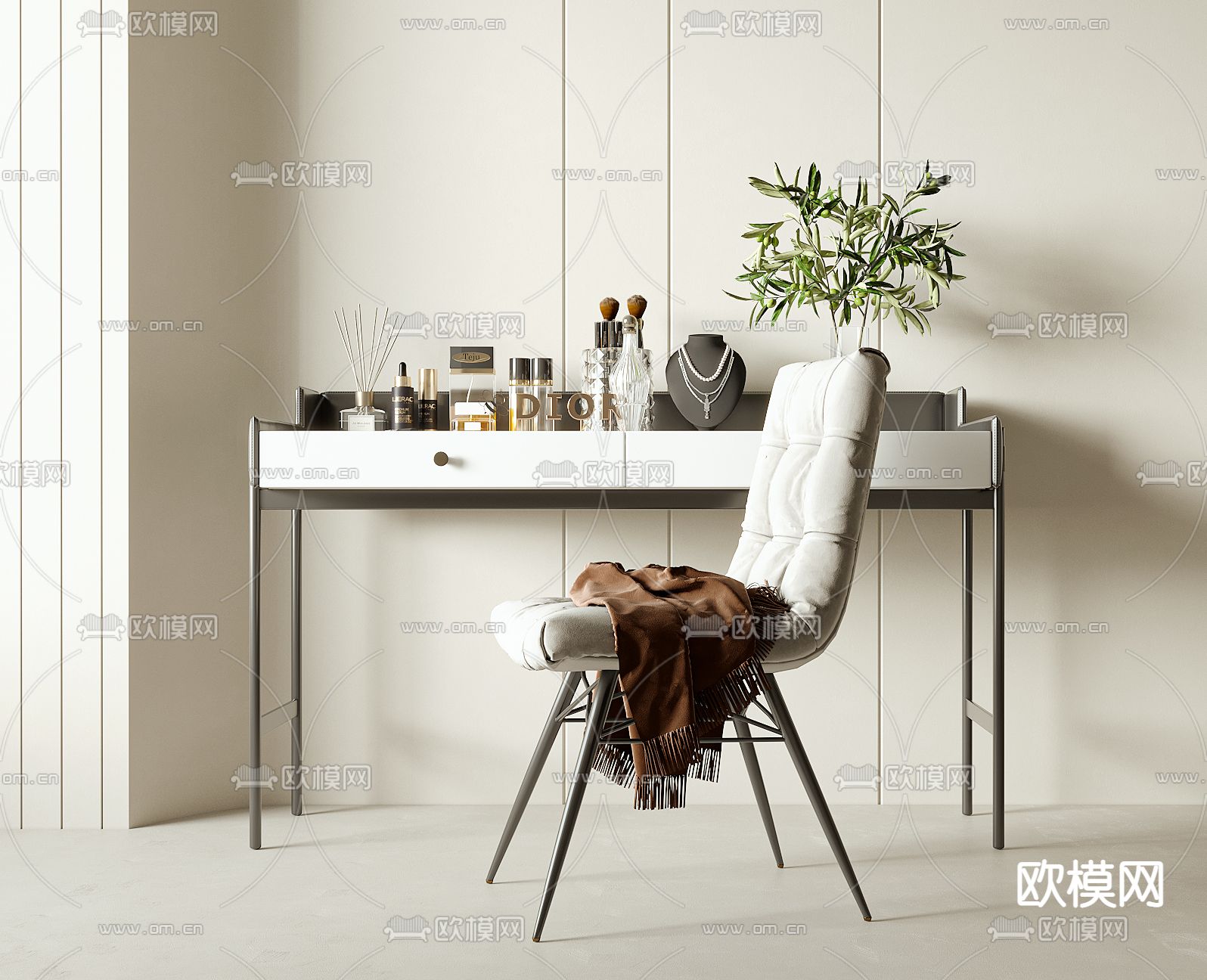 现代梳妆台su模型下载（渲染图1）