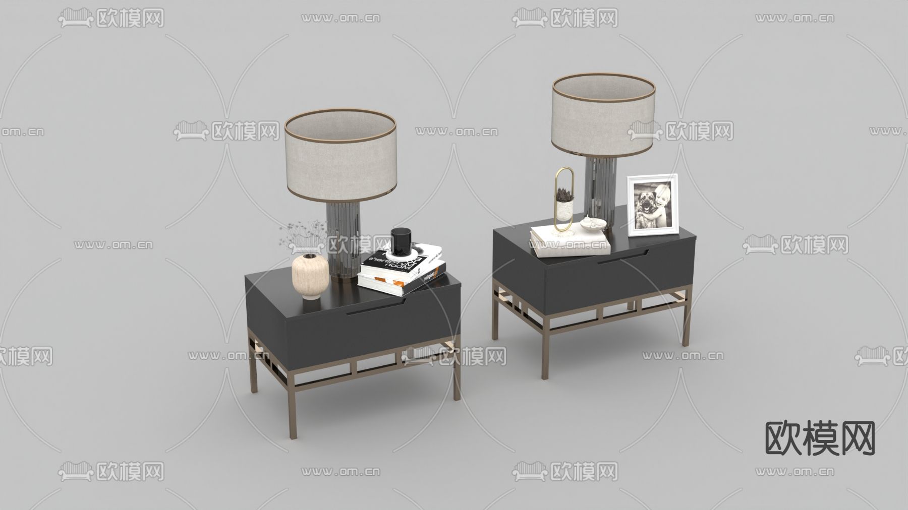 现代简约不锈钢实木床头柜免费3d模型下载