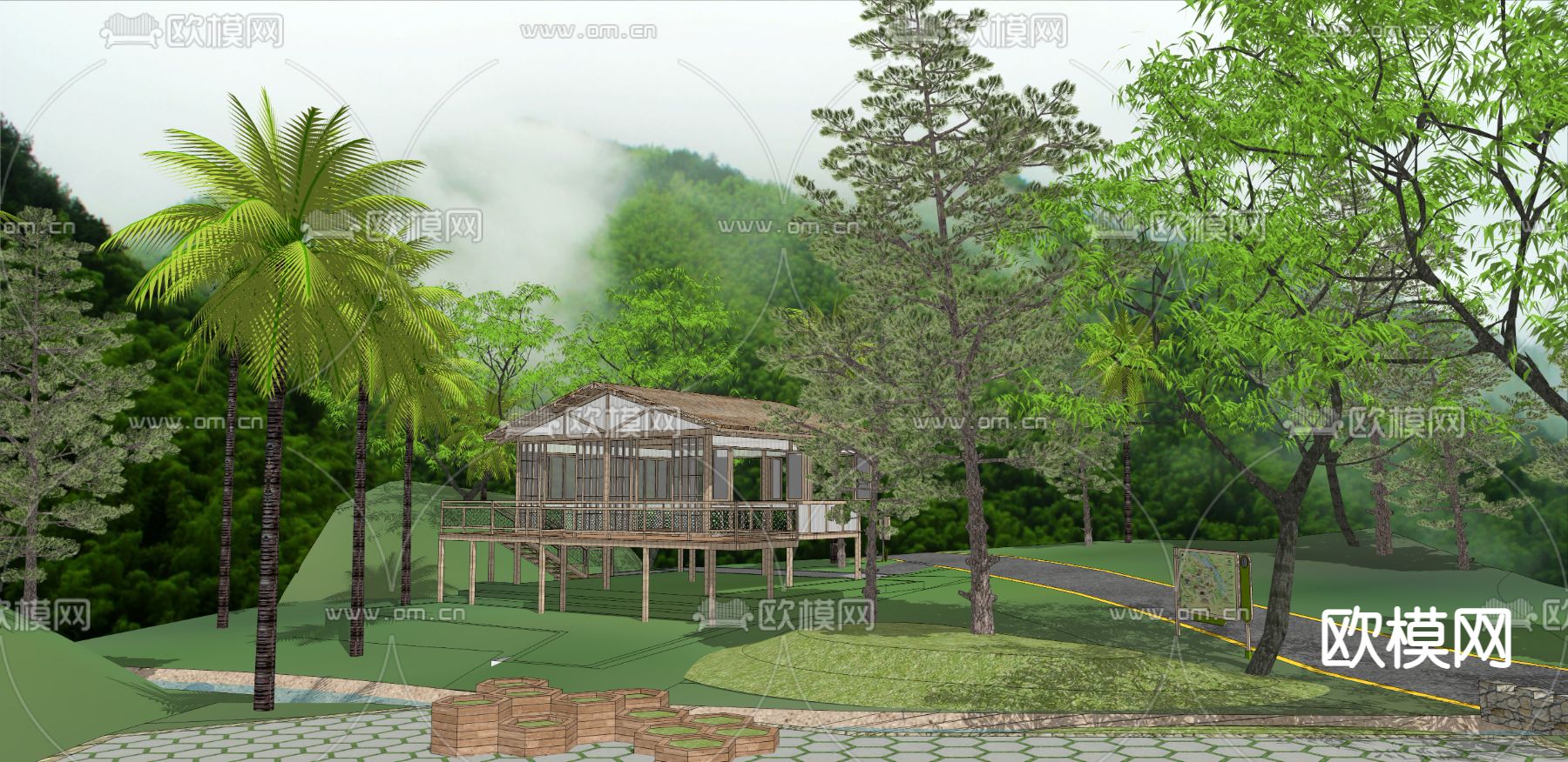 现代森林生态木屋 手工坊su模型下载（渲染图4）