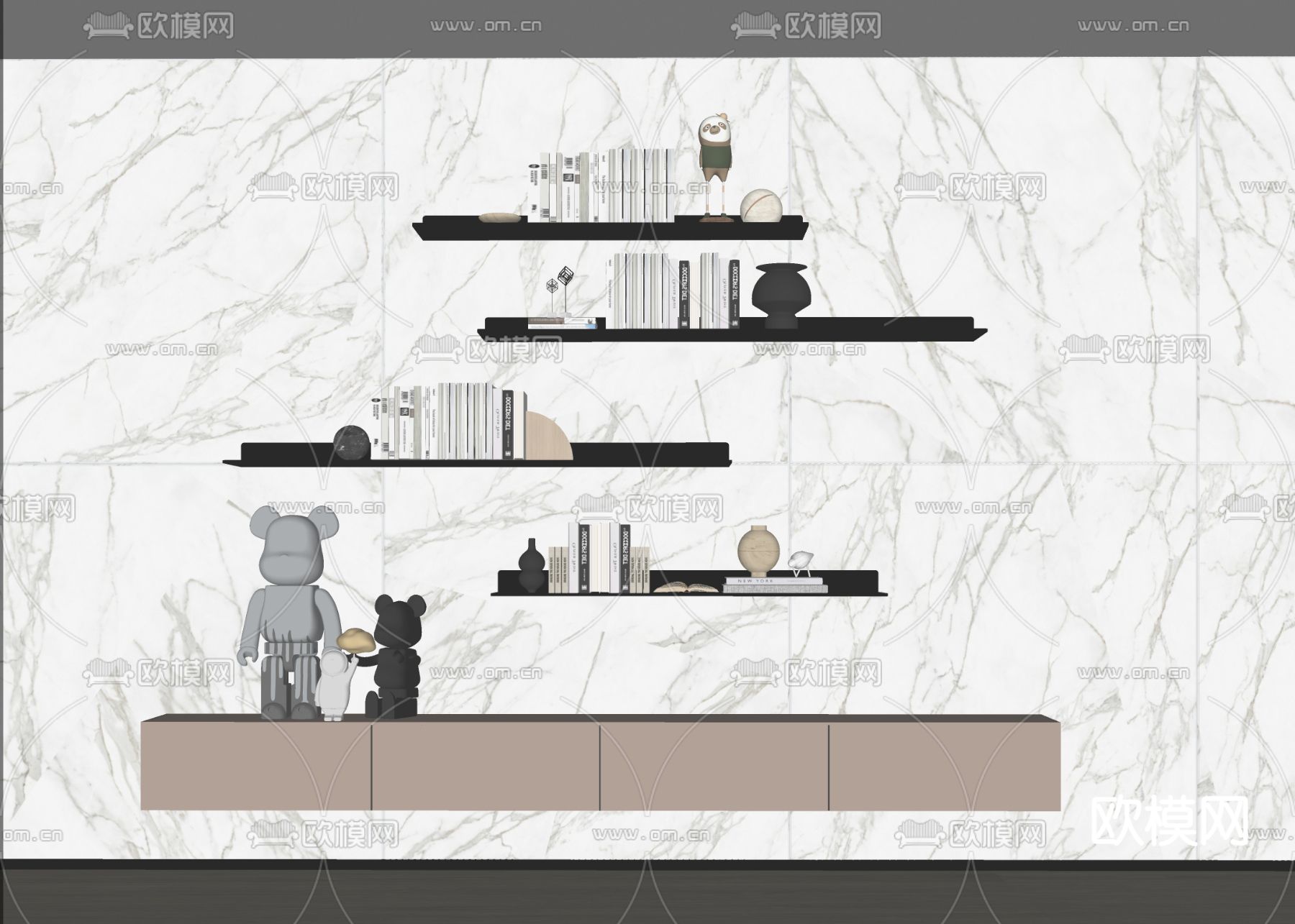现代书架 吊柜 壁柜su模型下载（渲染图2）