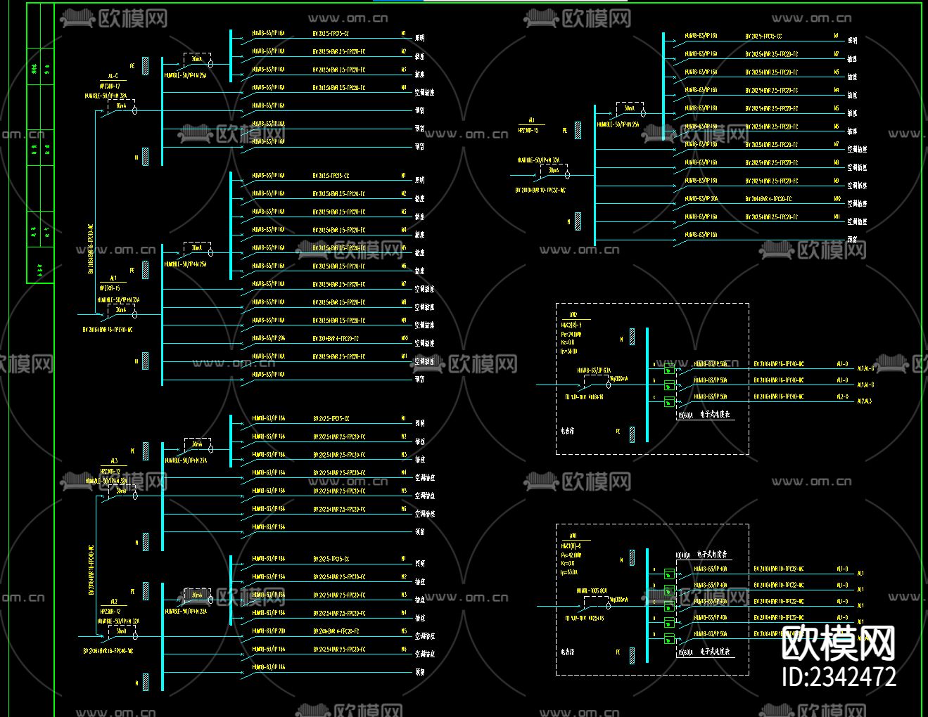 高层住宅楼电气CAD施工图下载（渲染图2）