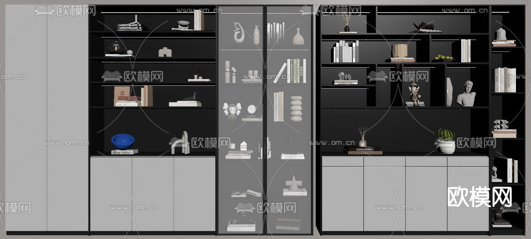 现代书柜su模型下载（渲染图2）