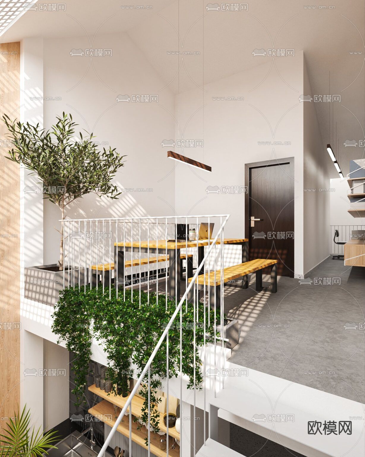 新中式简约创意公寓免费3d模型下载（渲染图2）