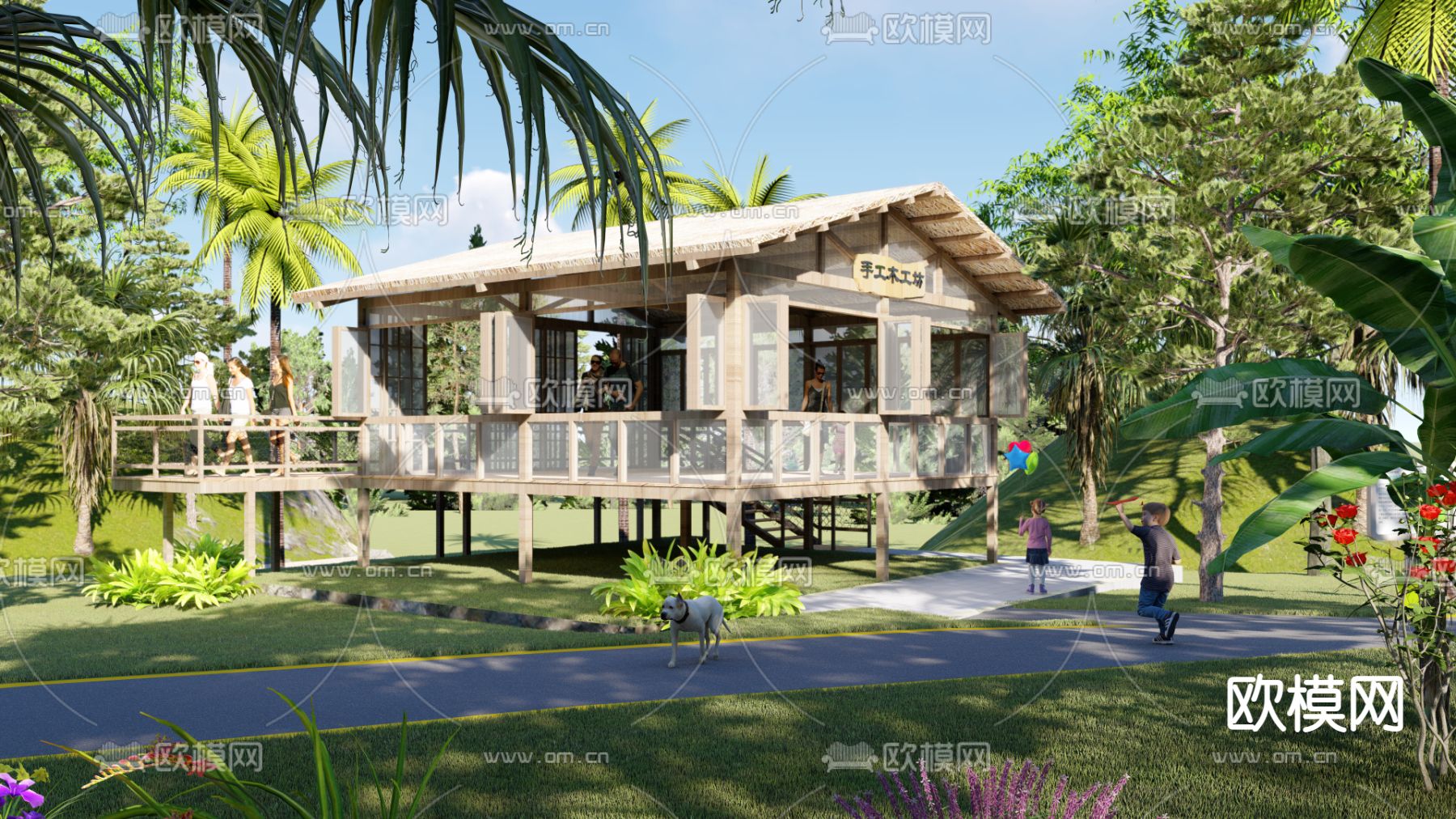 现代森林生态木屋 手工坊su模型下载（渲染图1）