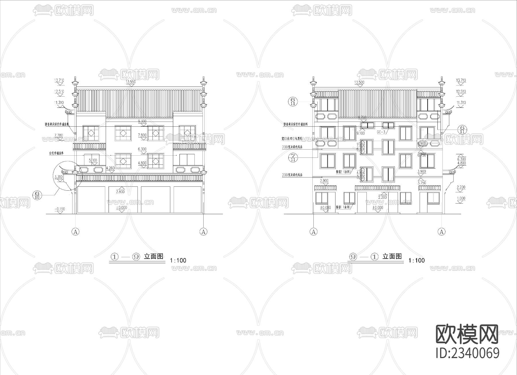 徽派马头墙建筑CAD节点大样下载（渲染图2）