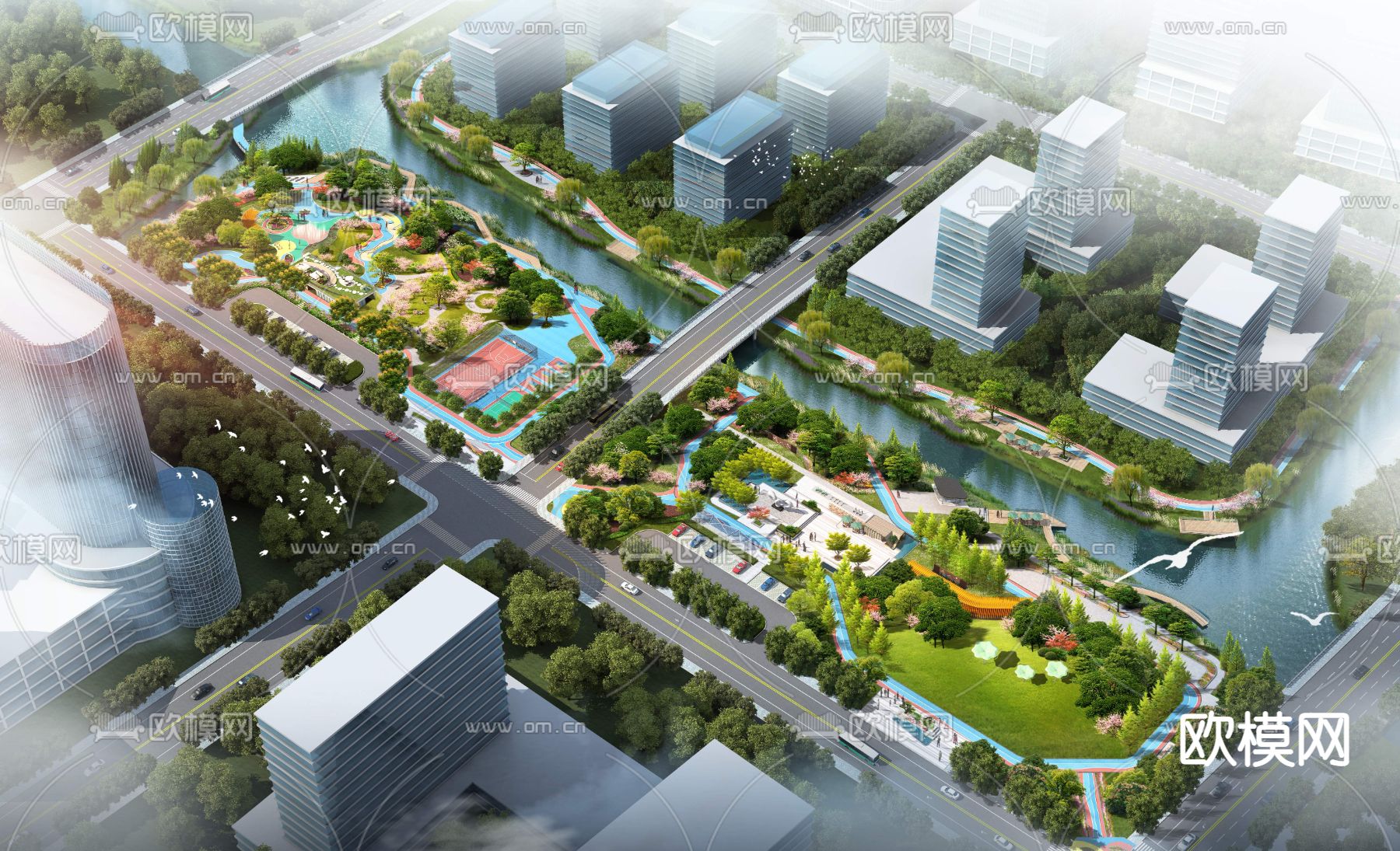 现代湿地园林鸟瞰psd下载_ID12172887_3dmax免费模型-欧模网