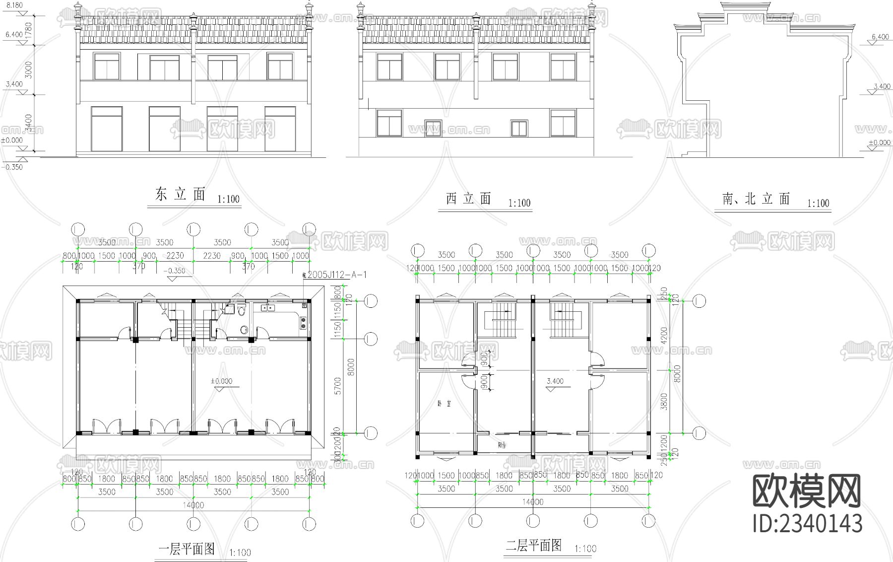 商业街立面建筑CAD施工图下载（渲染图1）
