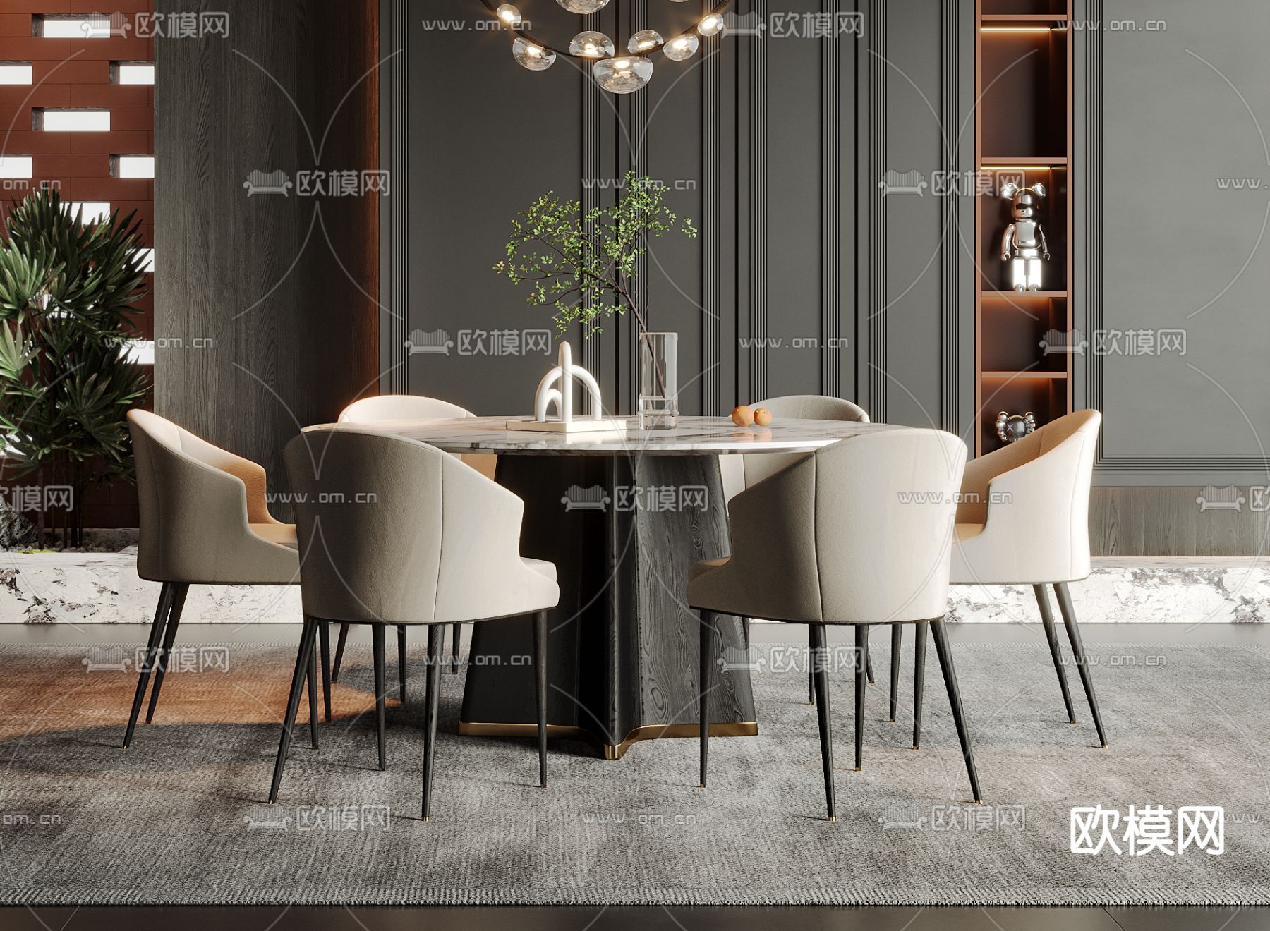 高级灰餐厅3d模型下载（渲染图2）